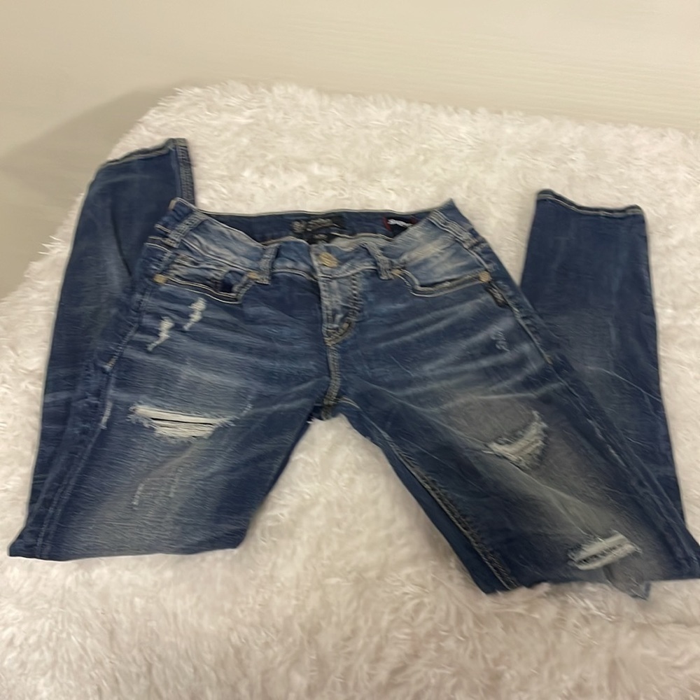 SILVER ripped skinny jeans. Size 27 - Picture 5 of 9